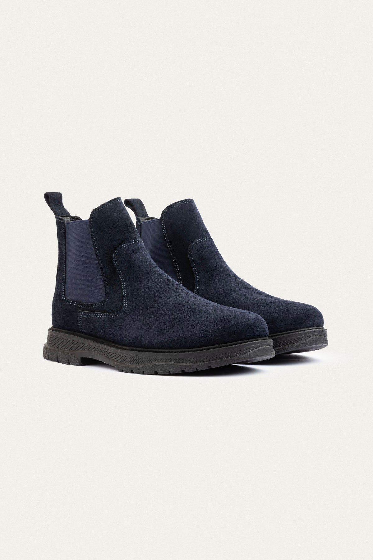 Plain Suede Genuine Leather Chelsea Boots — Dark Blue