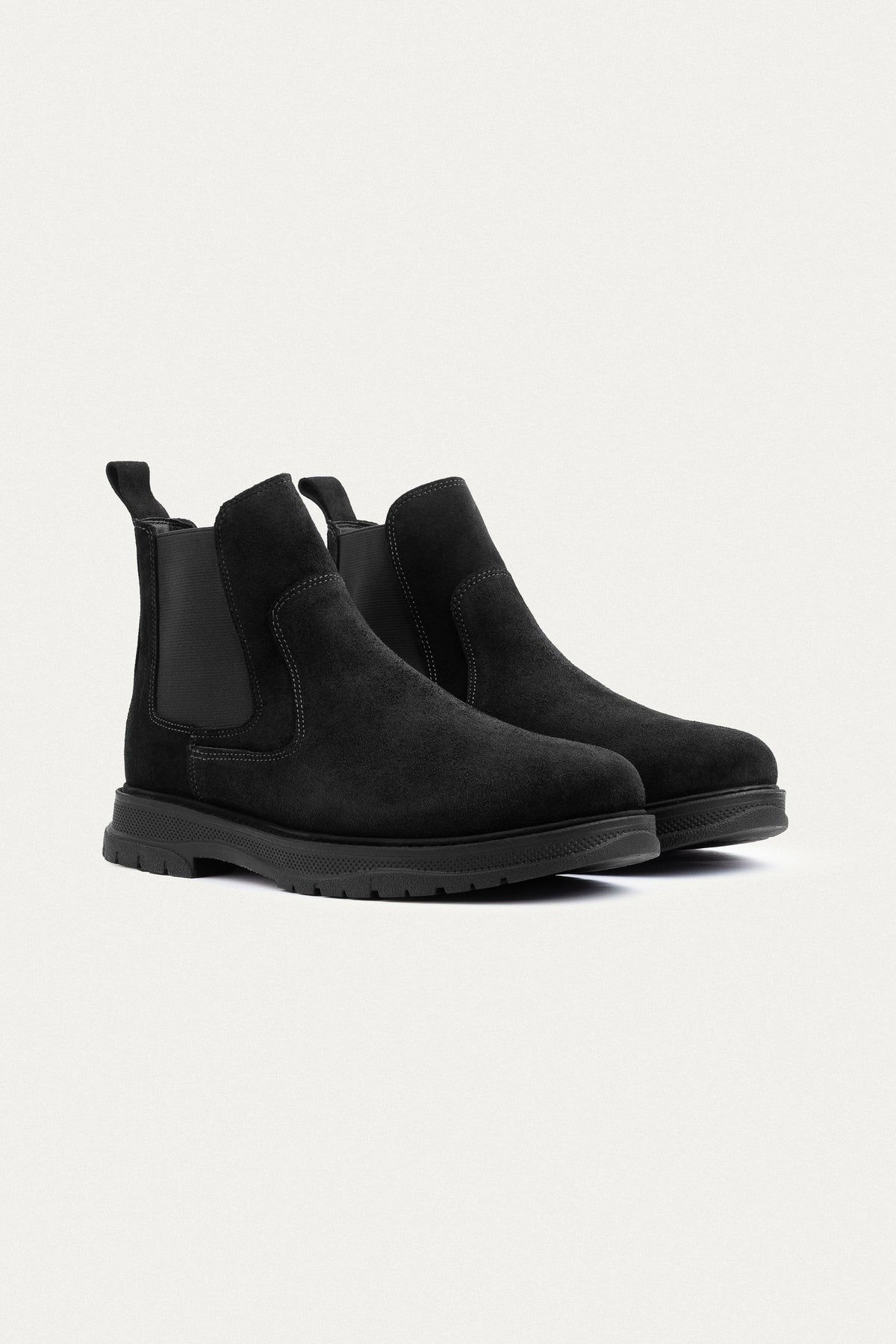 Plain Suede Genuine Leather Chelsea Boots — Black