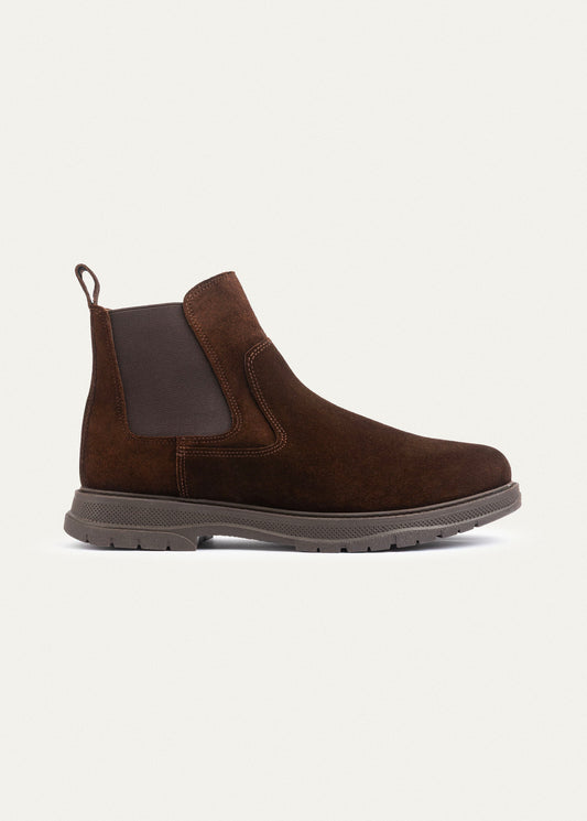 Plain Suede Genuine Leather Chelsea Boots — Brown