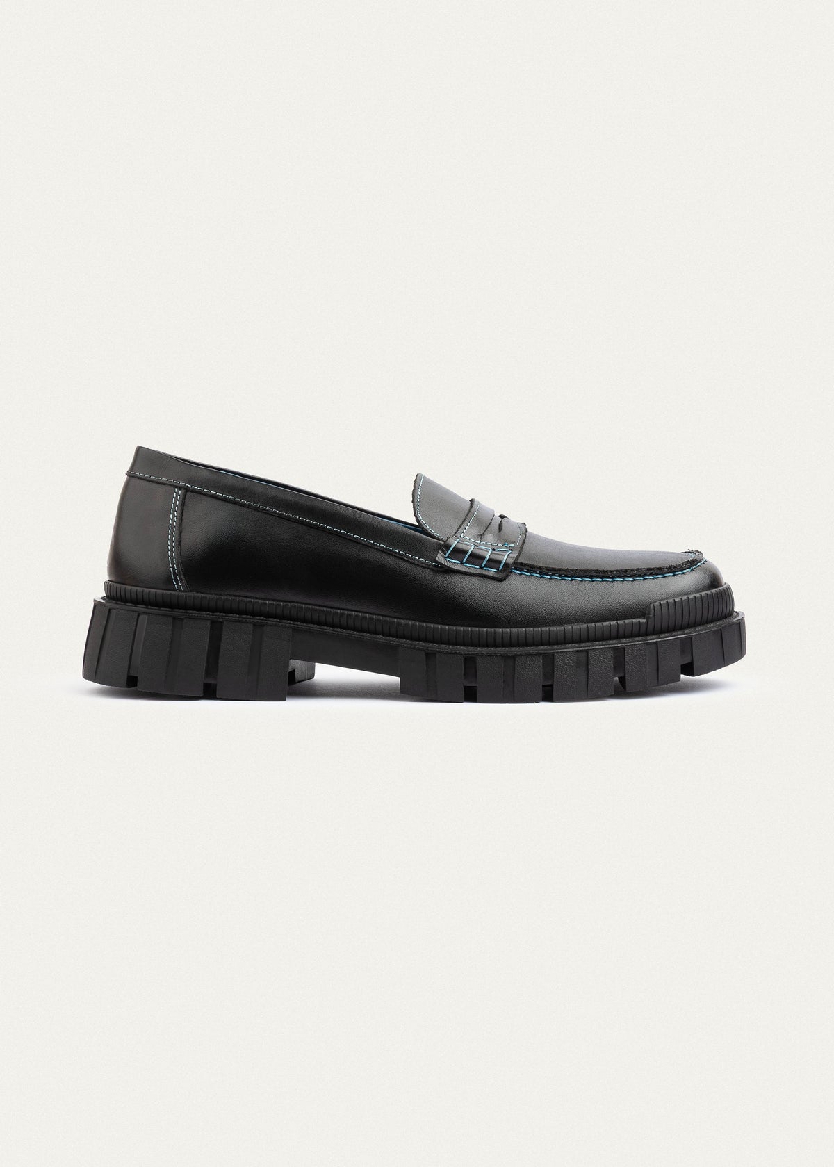 Leather Penny Loafer — Black & Navy