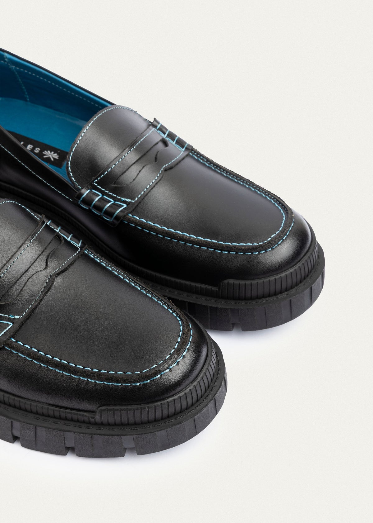 Leather Penny Loafer — Black & Navy