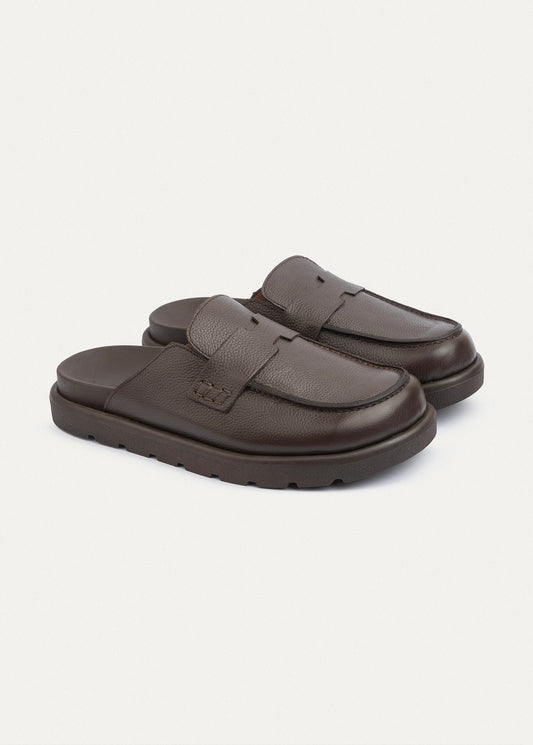 Pebbled Leather Loafer — Brown