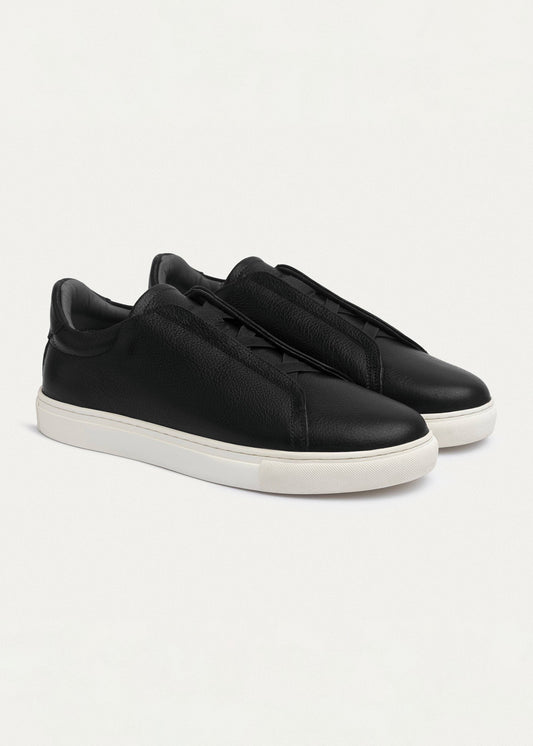 Textured Leather Slip-On Sneaker — Black