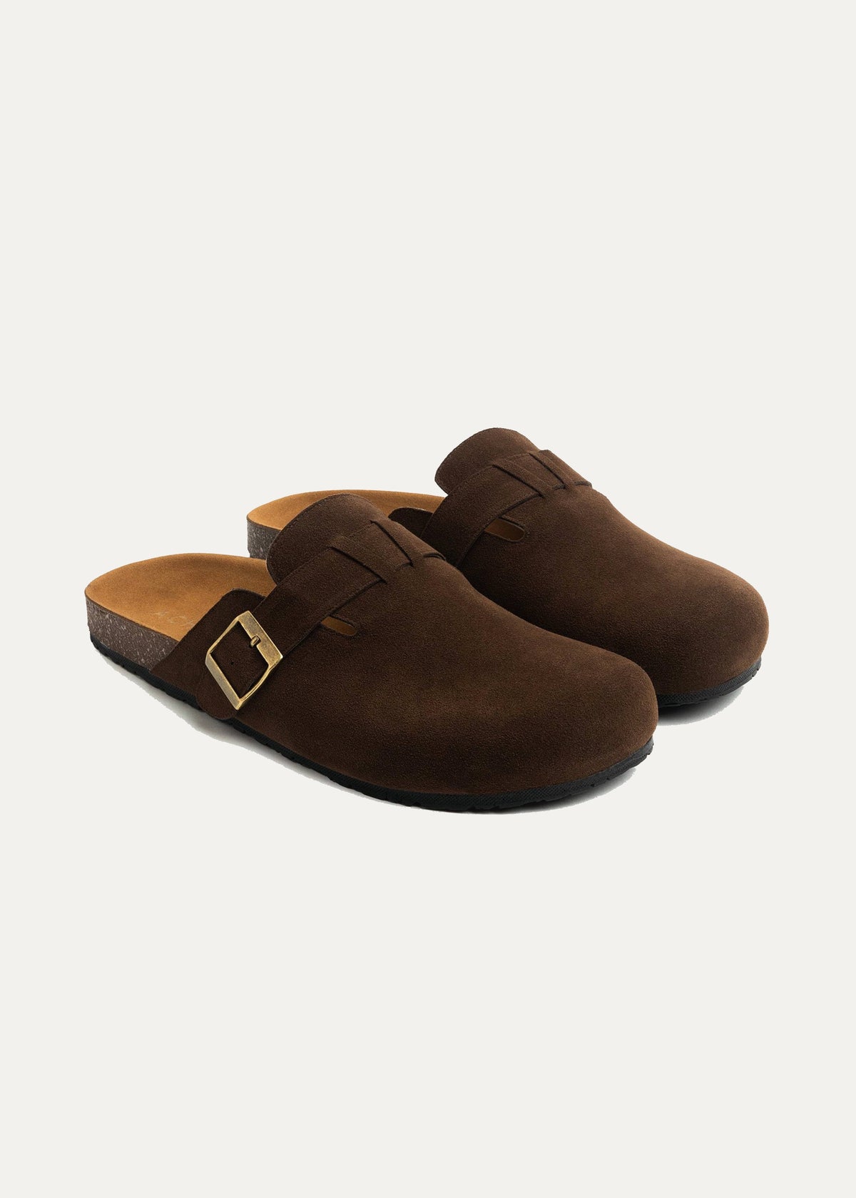 Leather Buckle Clog — Brown