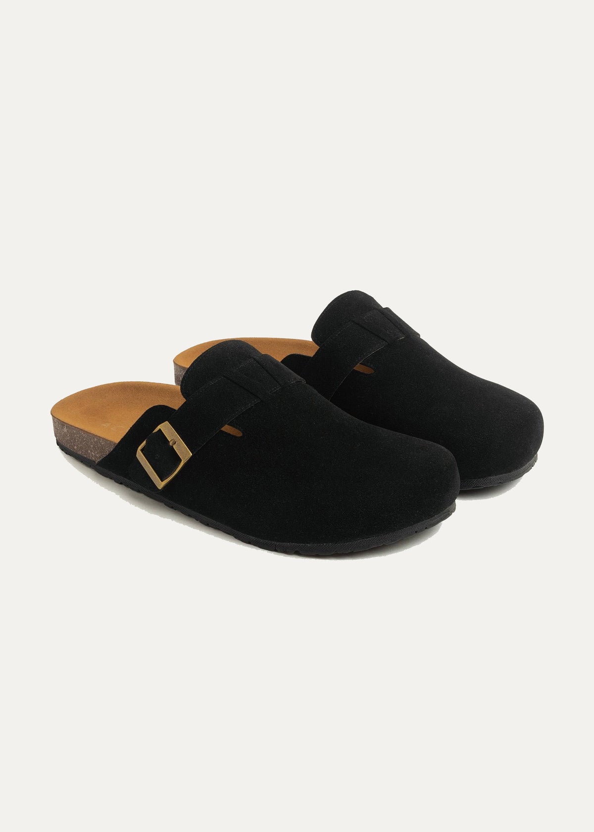 Suede Buckle Clog — Black