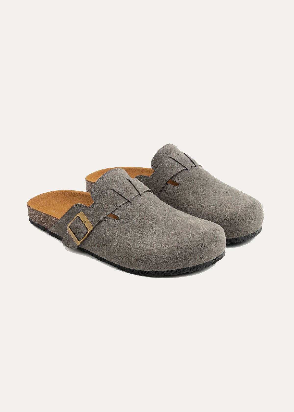Suede Buckle Clog — Gray