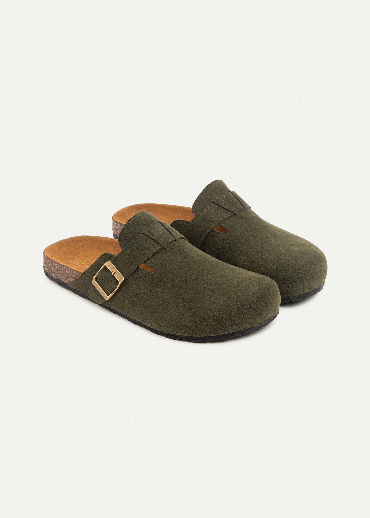 Suede Buckle Clog — Olive