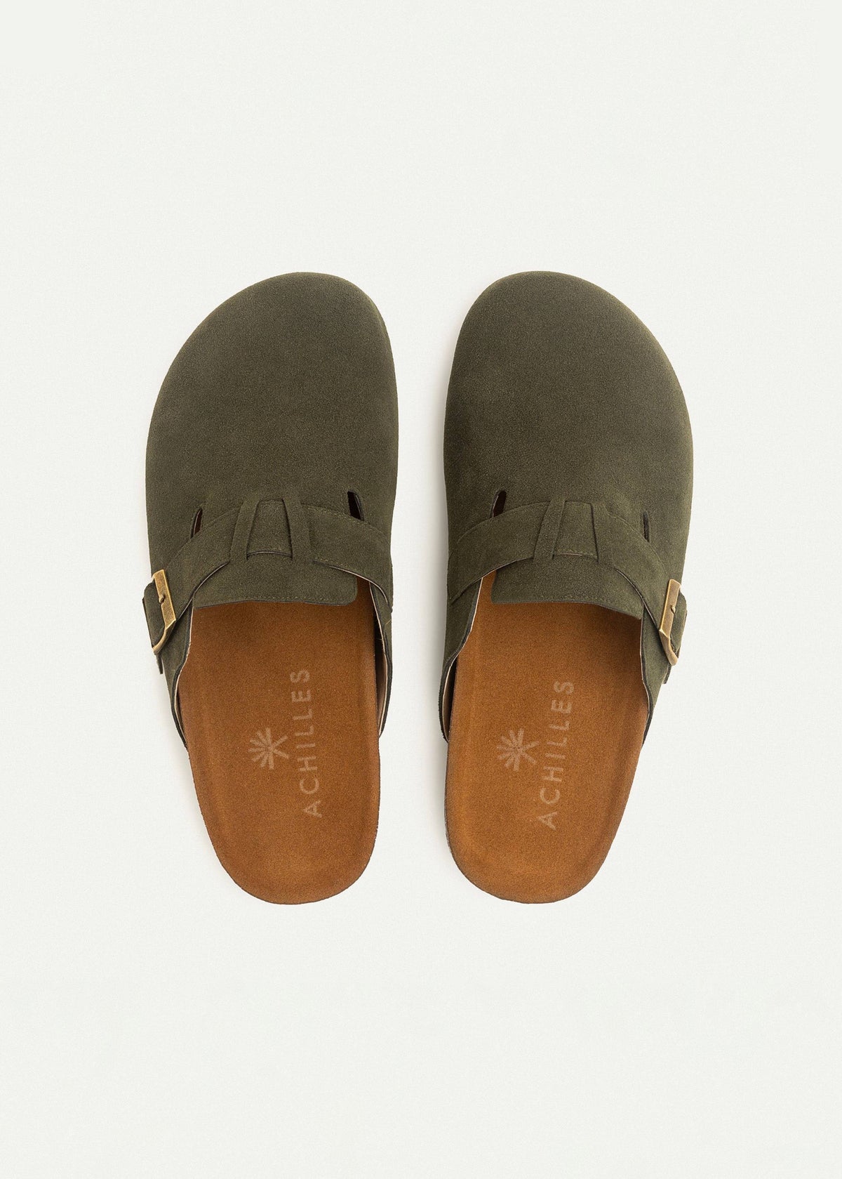 Suede Buckle Clog — Olive