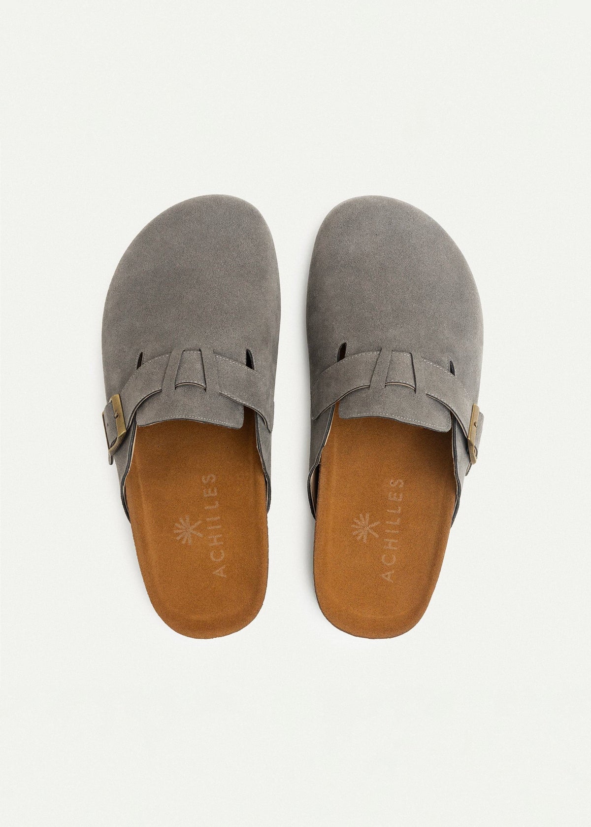 Suede Buckle Clog — Gray