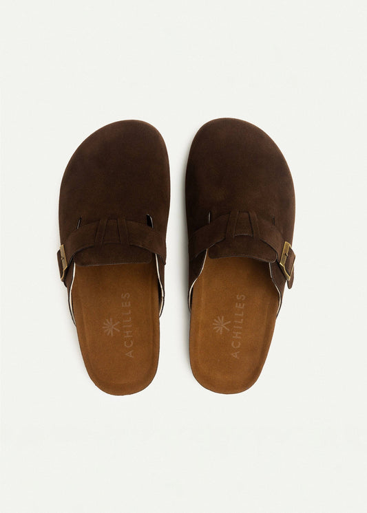 Leather Buckle Clog — Brown