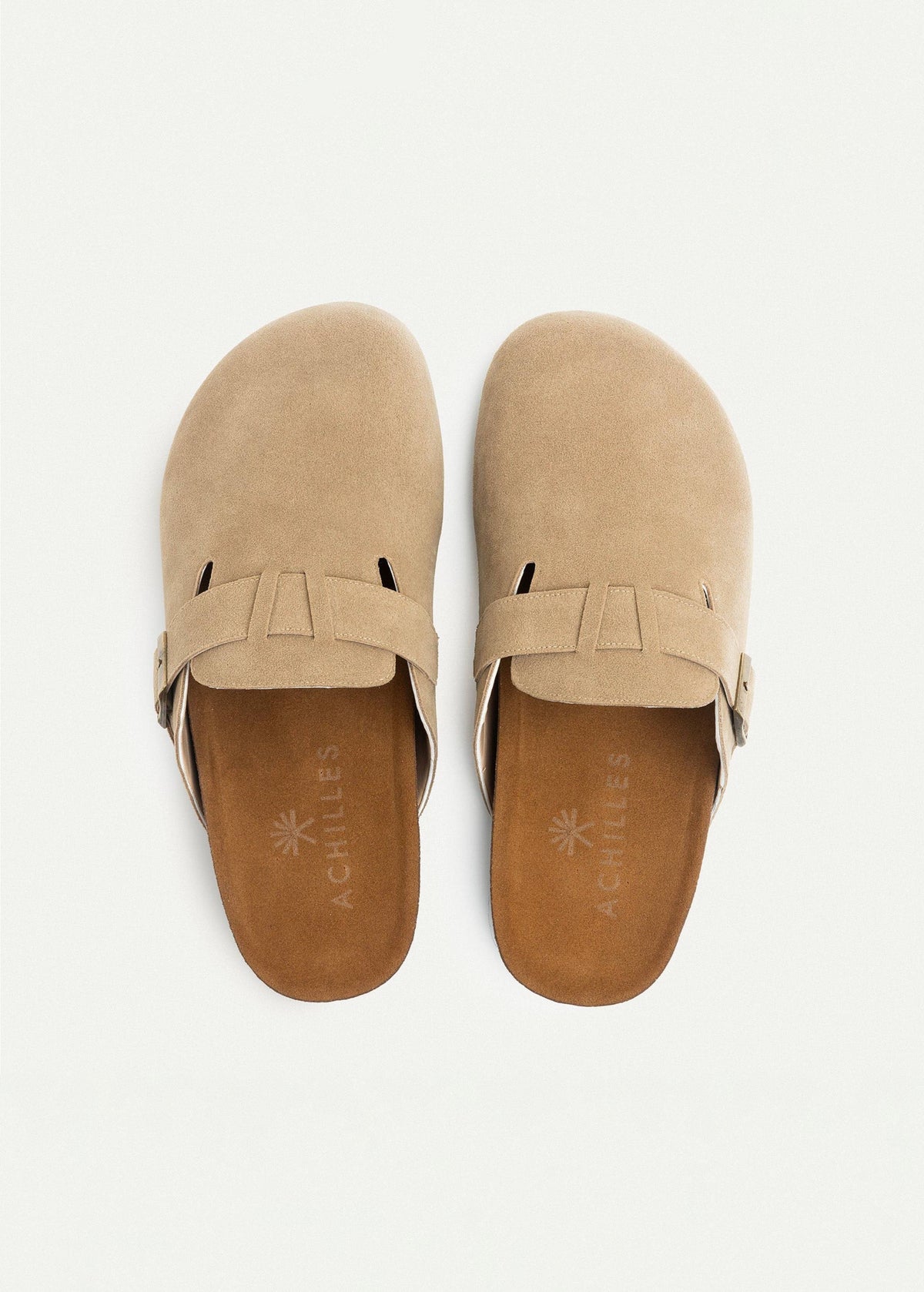 Suede Buckle Clog — Beige