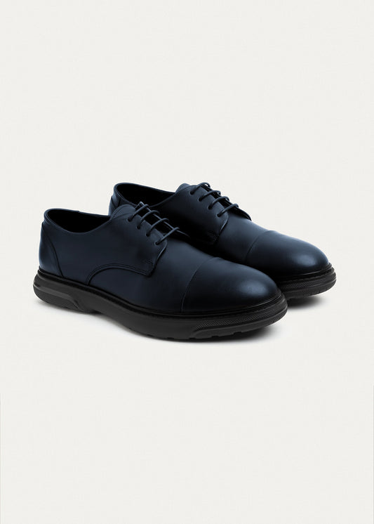 Leather Cap-Toe Oxford — Navy Blue