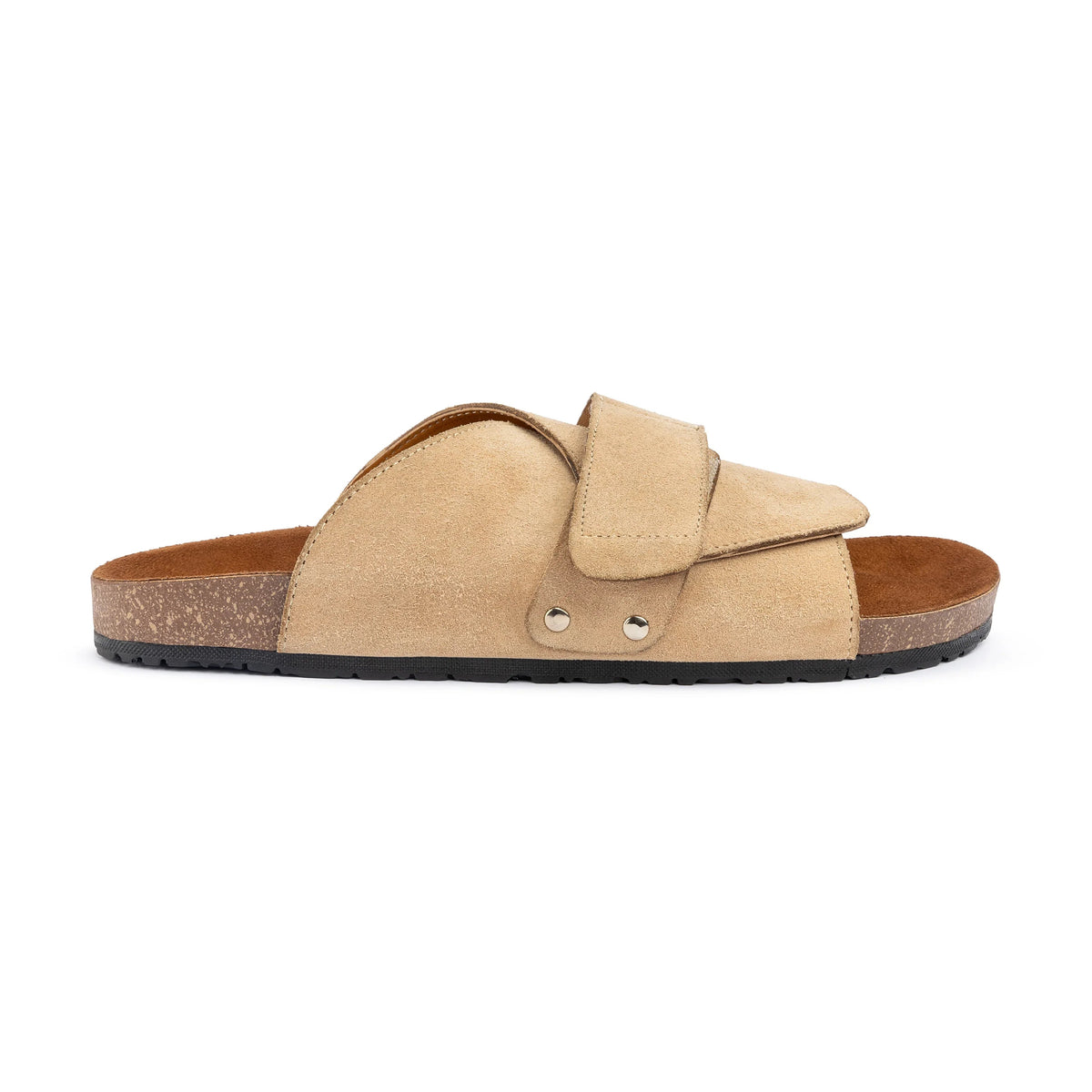 Suede Strap Slide — Beige