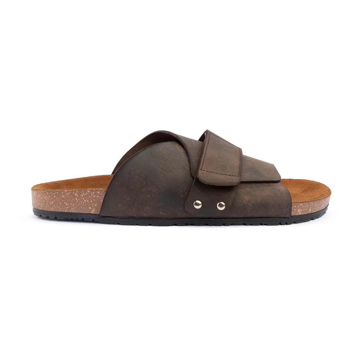 Suede Strap Slide — Brown