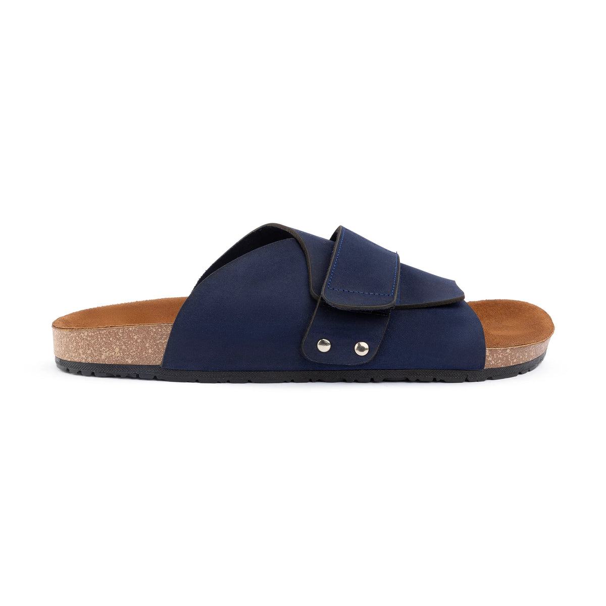 Suede Strap Slide — Navy Blue