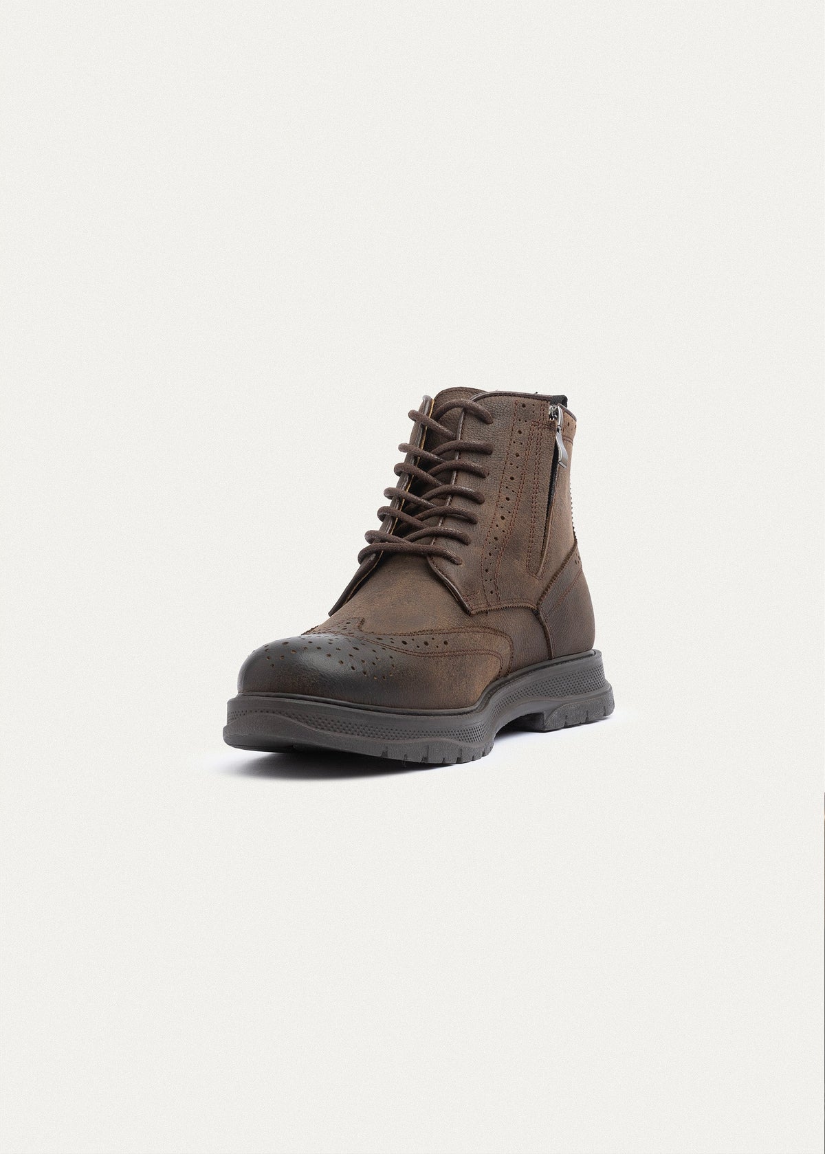 Oiled Leather Brogue Boot — Brown