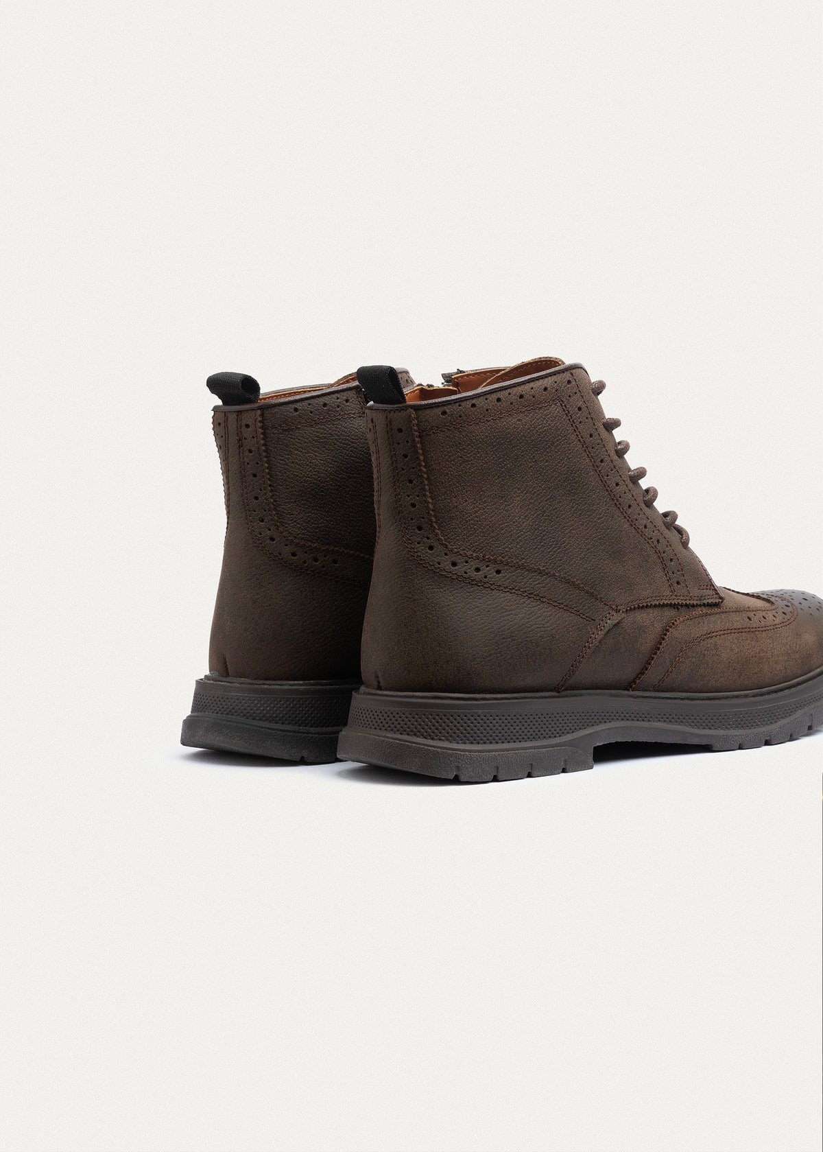 Oiled Leather Brogue Boot — Brown