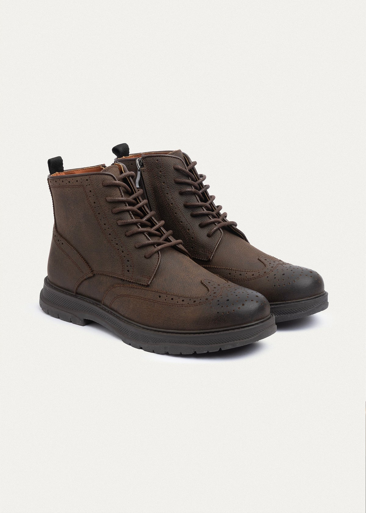 Oiled Leather Brogue Boot — Brown