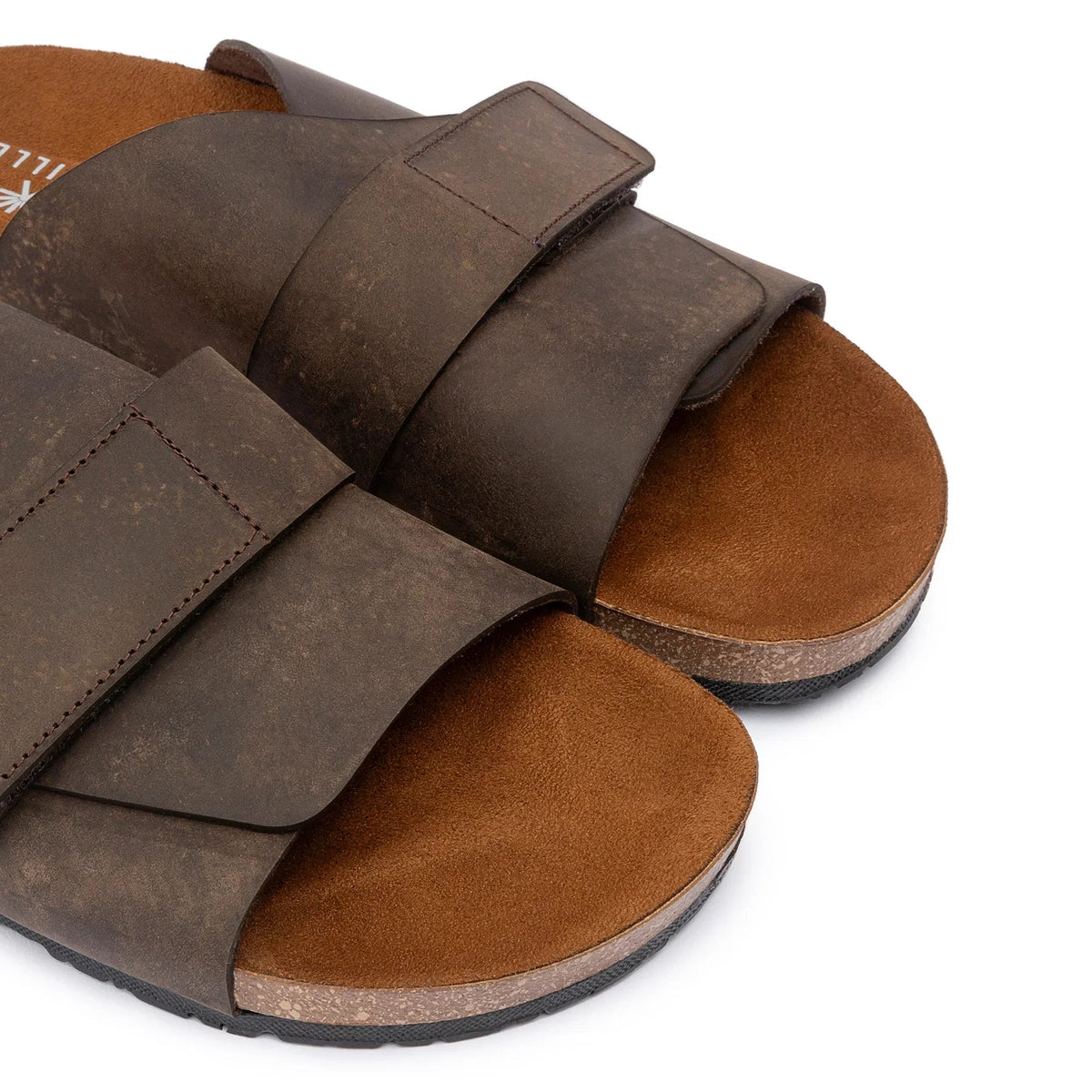 Suede Strap Slide — Brown