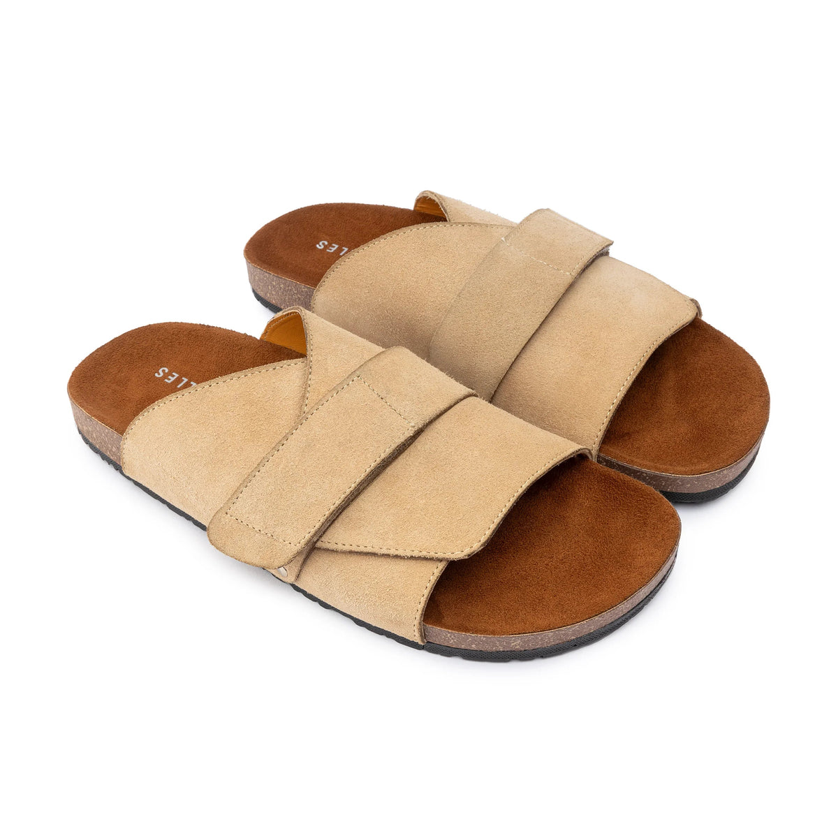 Suede Strap Slide — Beige
