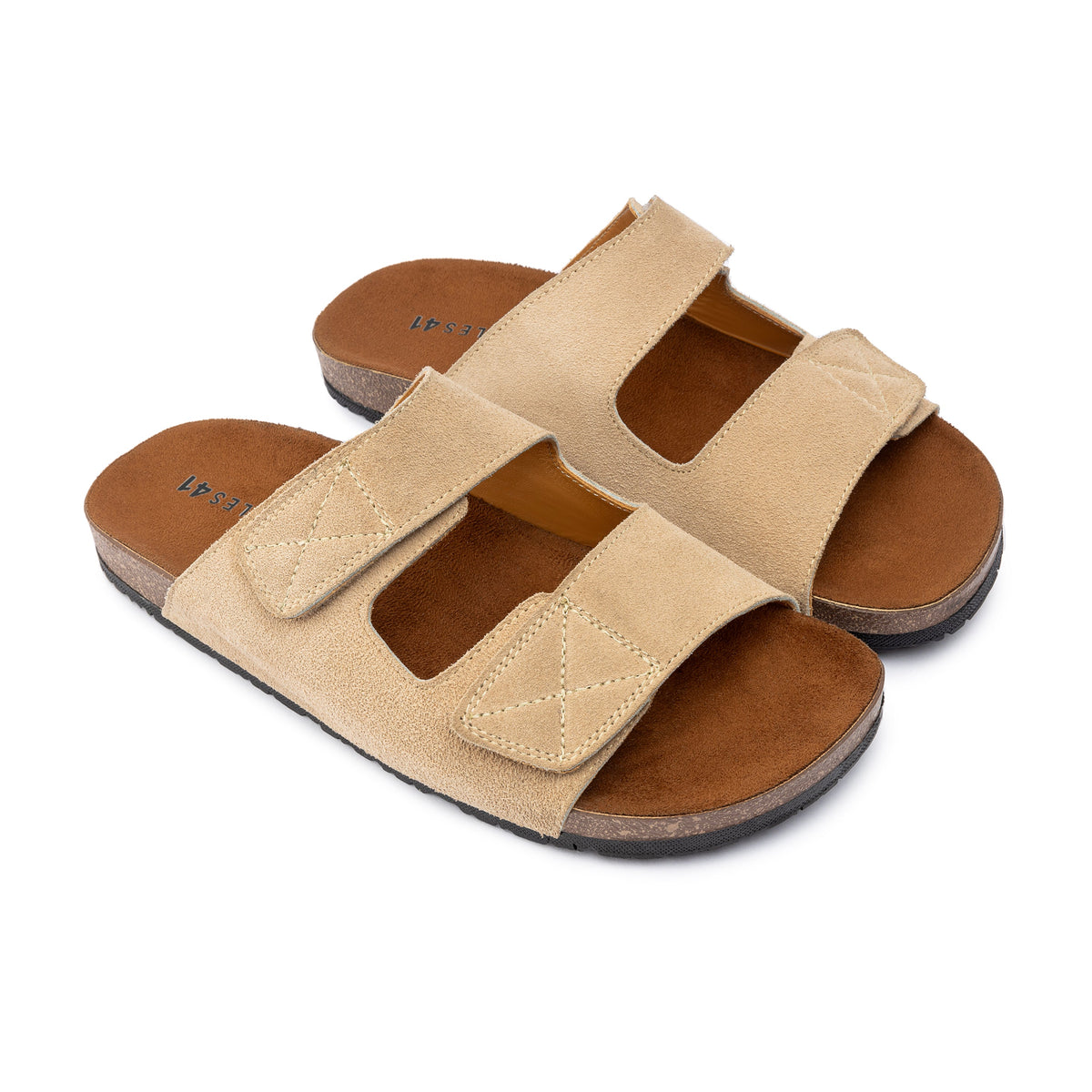 Double Leather Soft Footbed Sandal — Beige