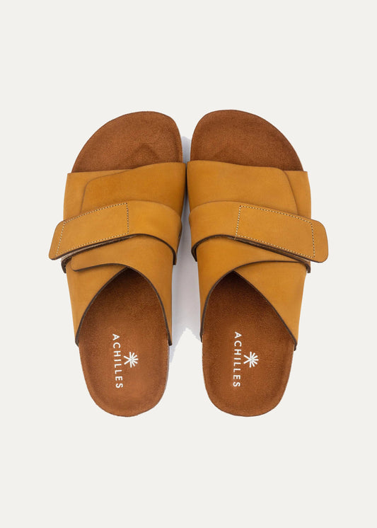 Suede Strap Slide — Light Brown