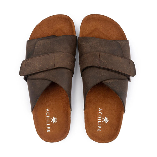 Suede Strap Slide — Brown