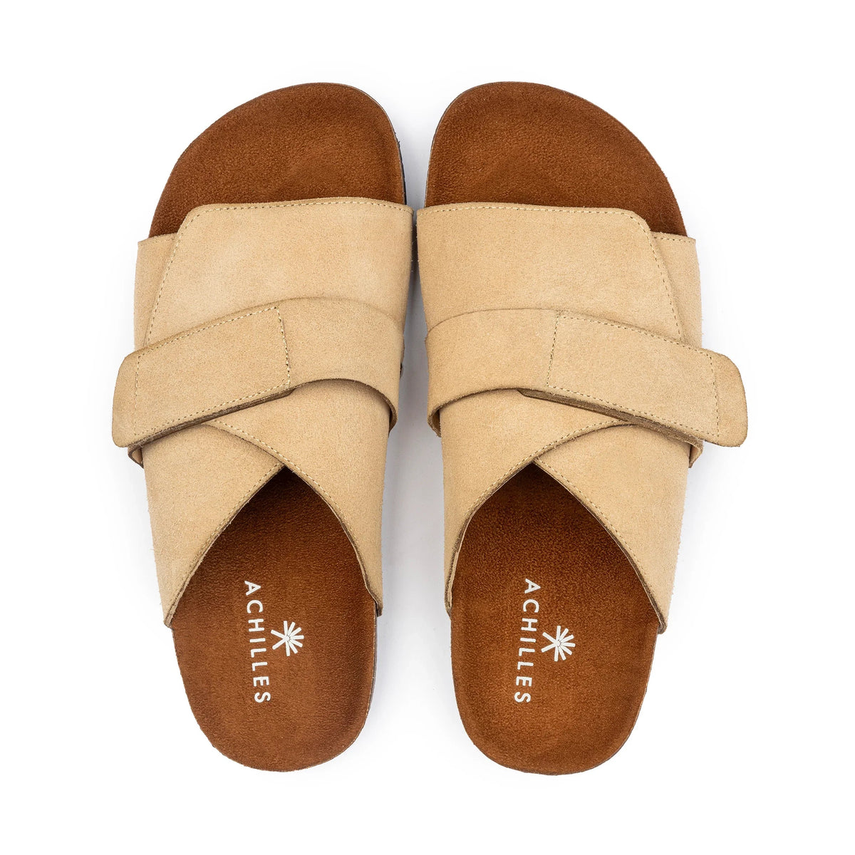 Suede Strap Slide — Beige