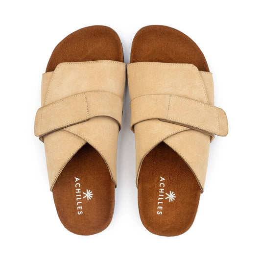 Suede Strap Slide — Beige