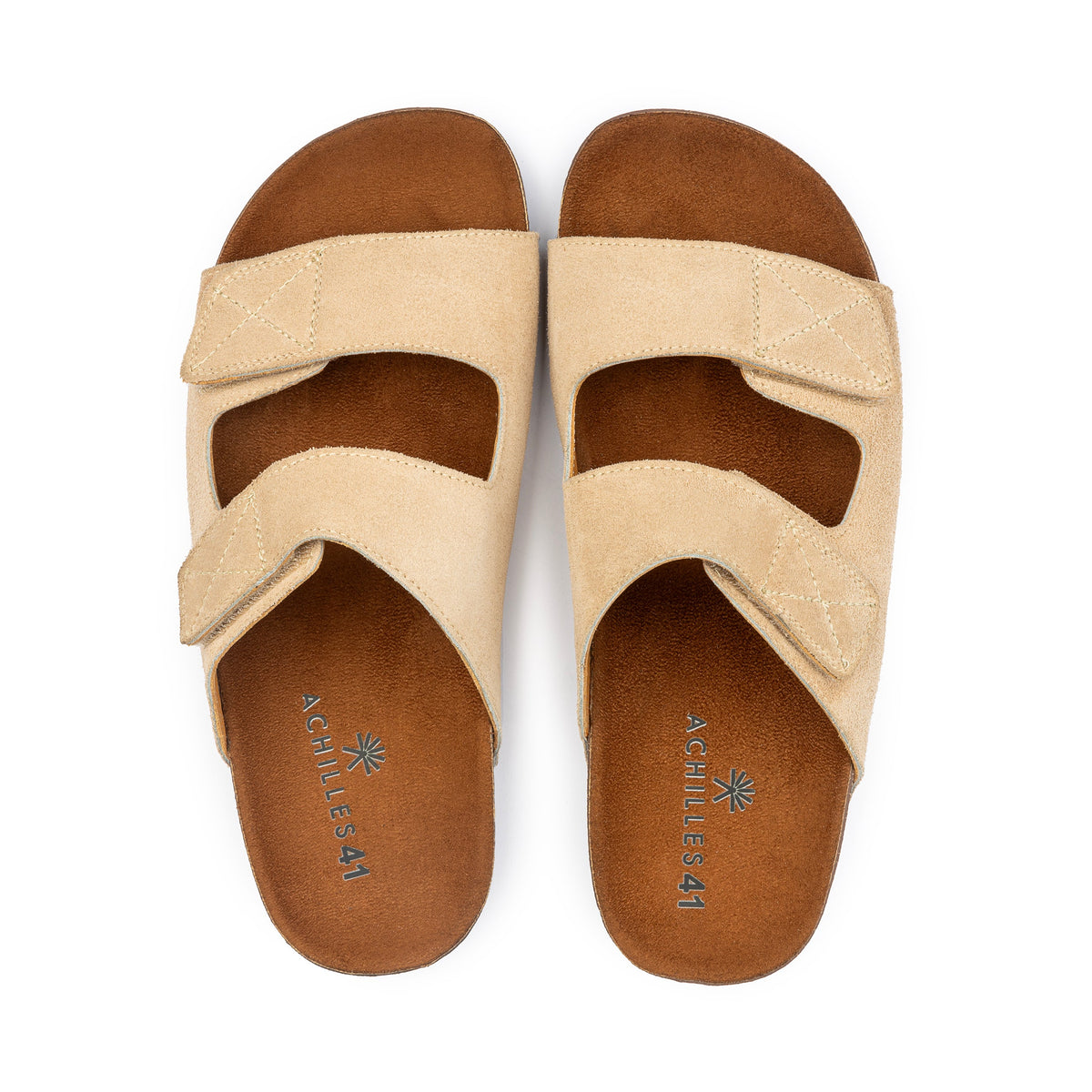 Double Leather Soft Footbed Sandal — Beige