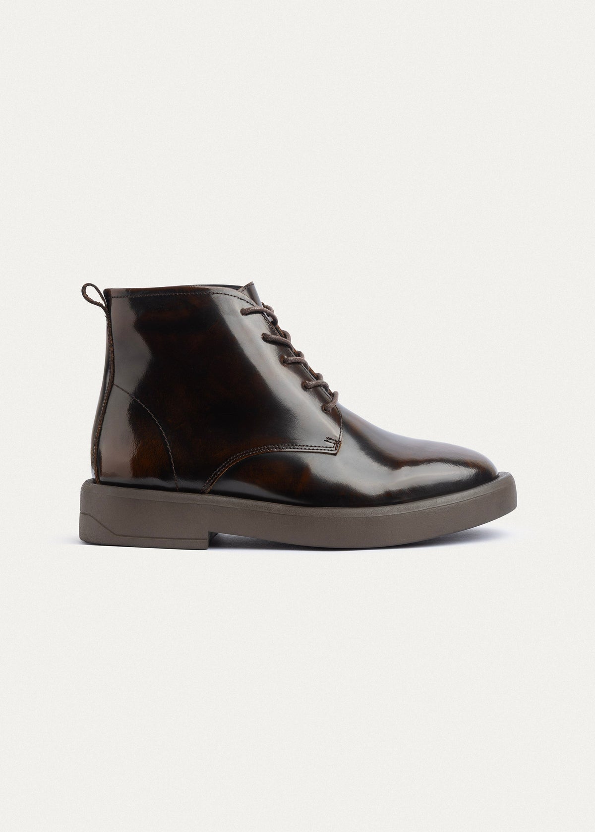 Patent Brogue Chukka Boot — Brown