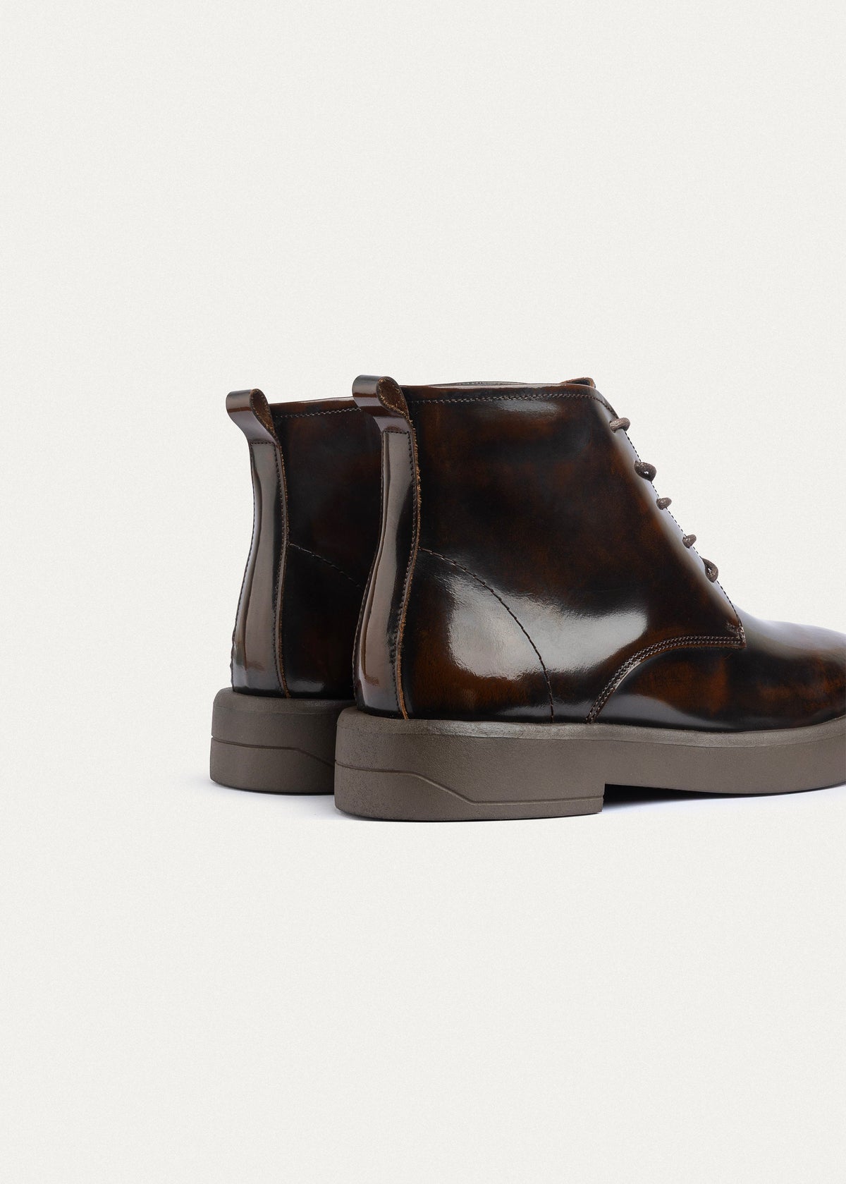 Patent Brogue Chukka Boot — Brown
