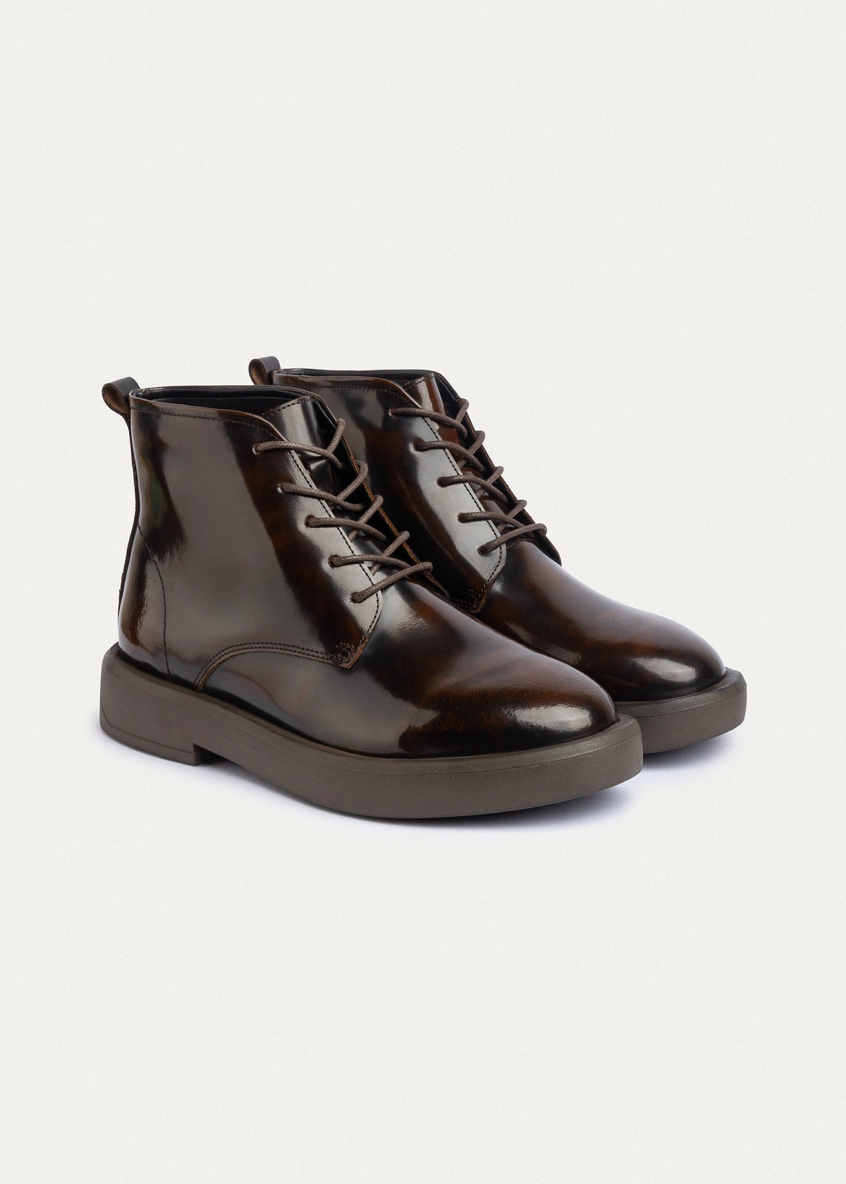 Patent Brogue Chukka Boot — Brown