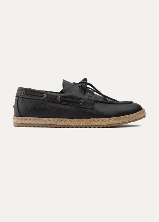 Leather Boat Espadrille — Black