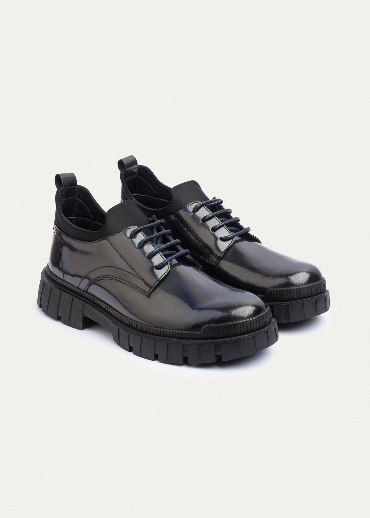 Urban Chunk Lace Shoes Patent Leather — Navy Blue