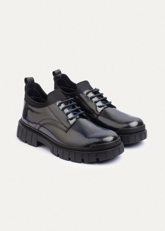 Urban Chunk Lace Shoes Patent Leather — Navy Blue