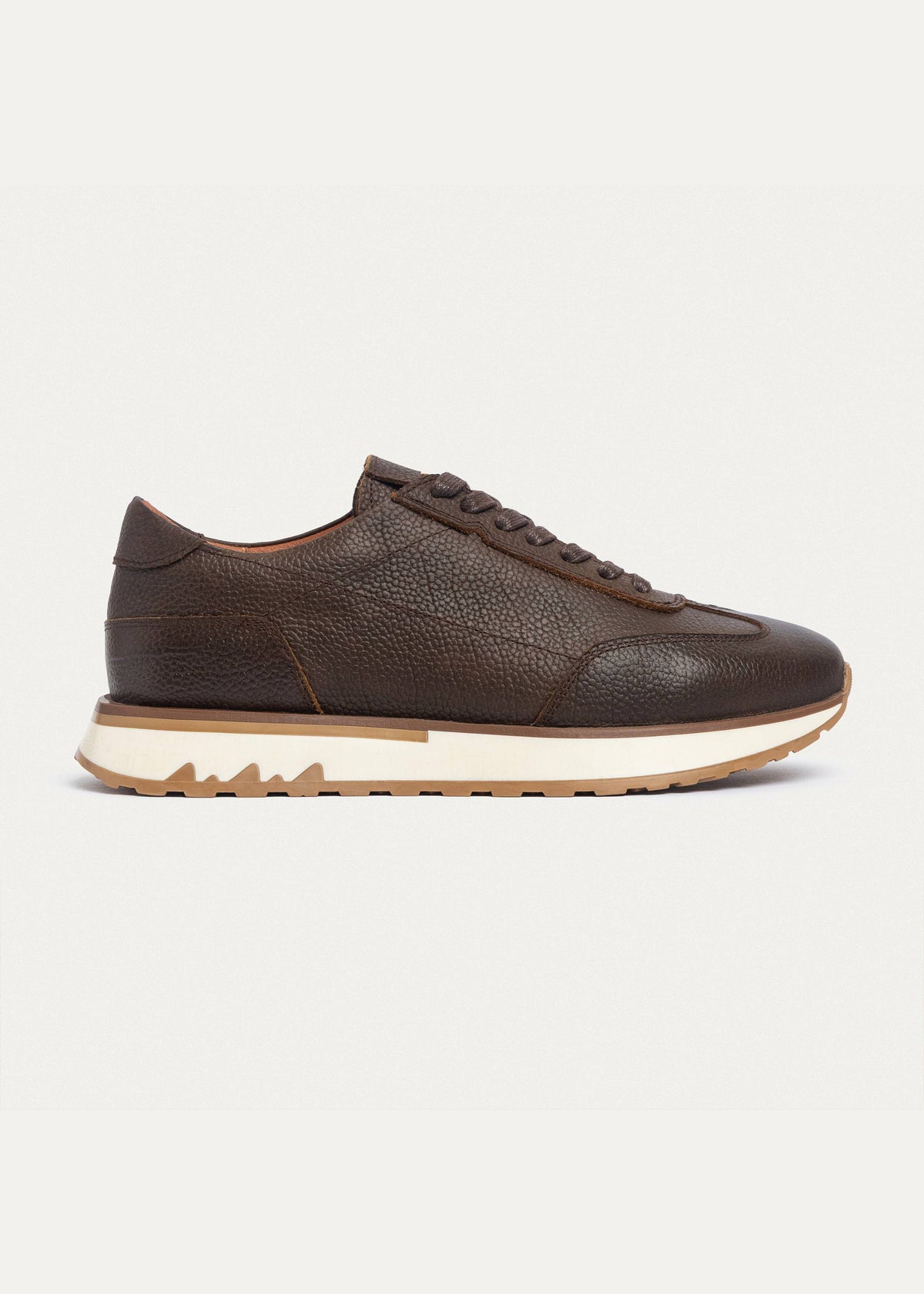 Textured Genuine Leather Sneaker — Brown