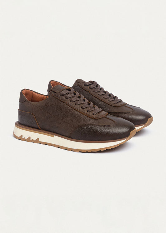 Textured Genuine Leather Sneaker — Brown