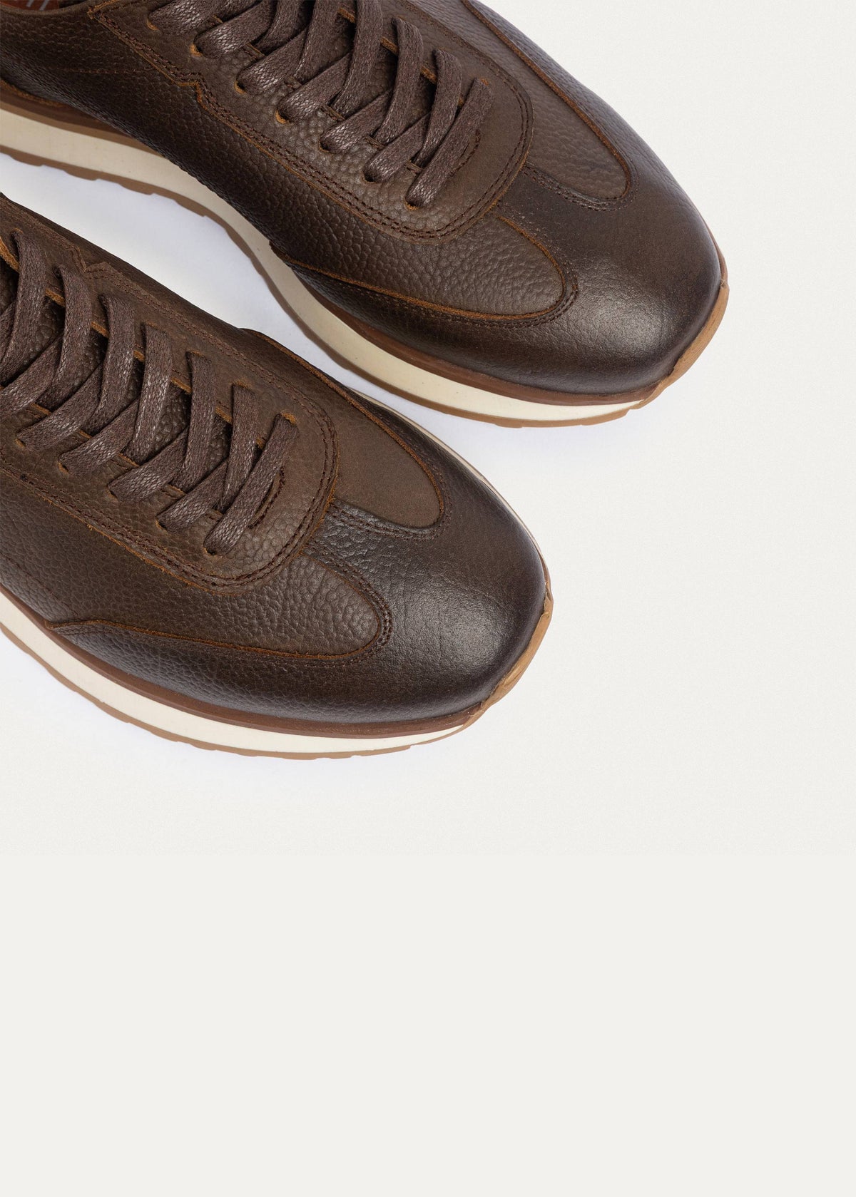 Textured Genuine Leather Sneaker — Brown