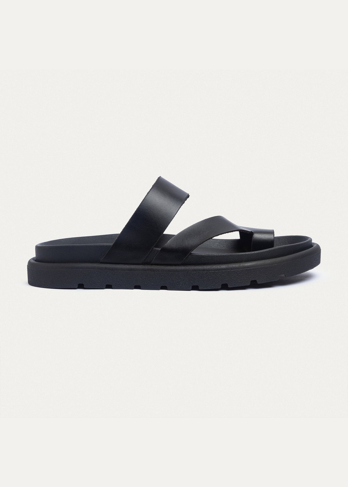 Leather Double-Strap Slide — Black