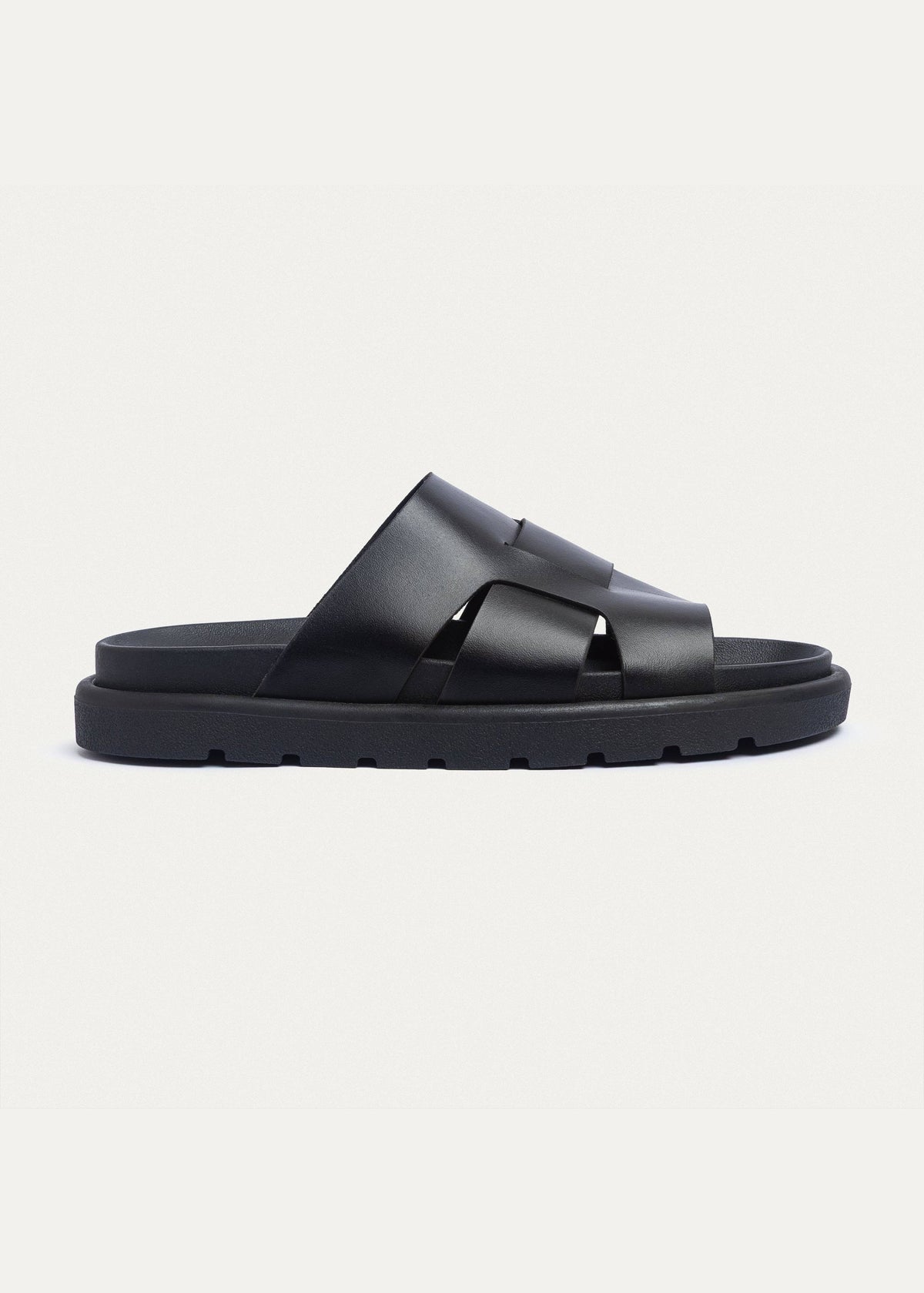 Woven Leather Slide — Black