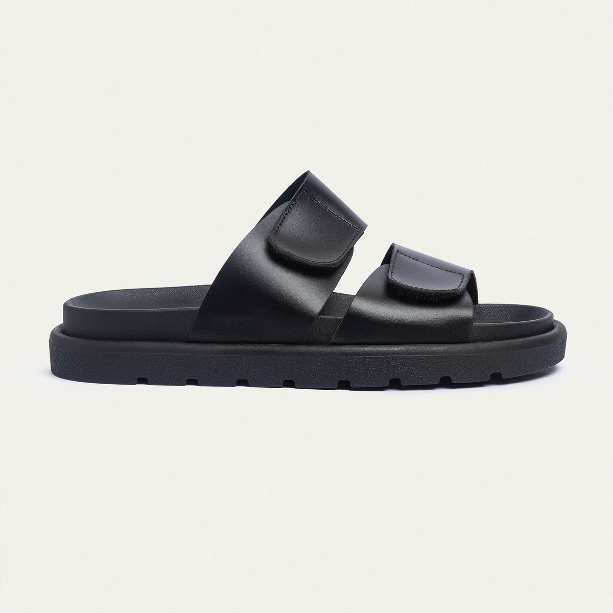 Leather Velcro Slide — Black