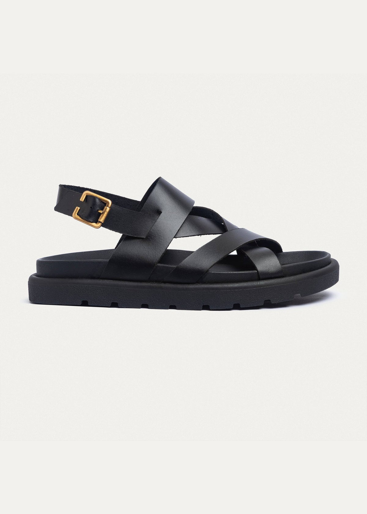 Leather Cross-Strap Sandal — Black
