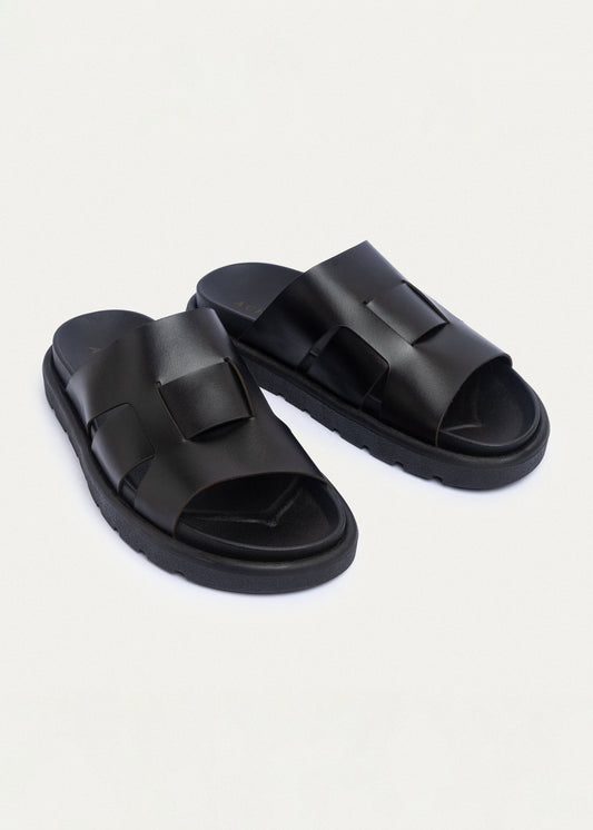 Woven Leather Slide — Black