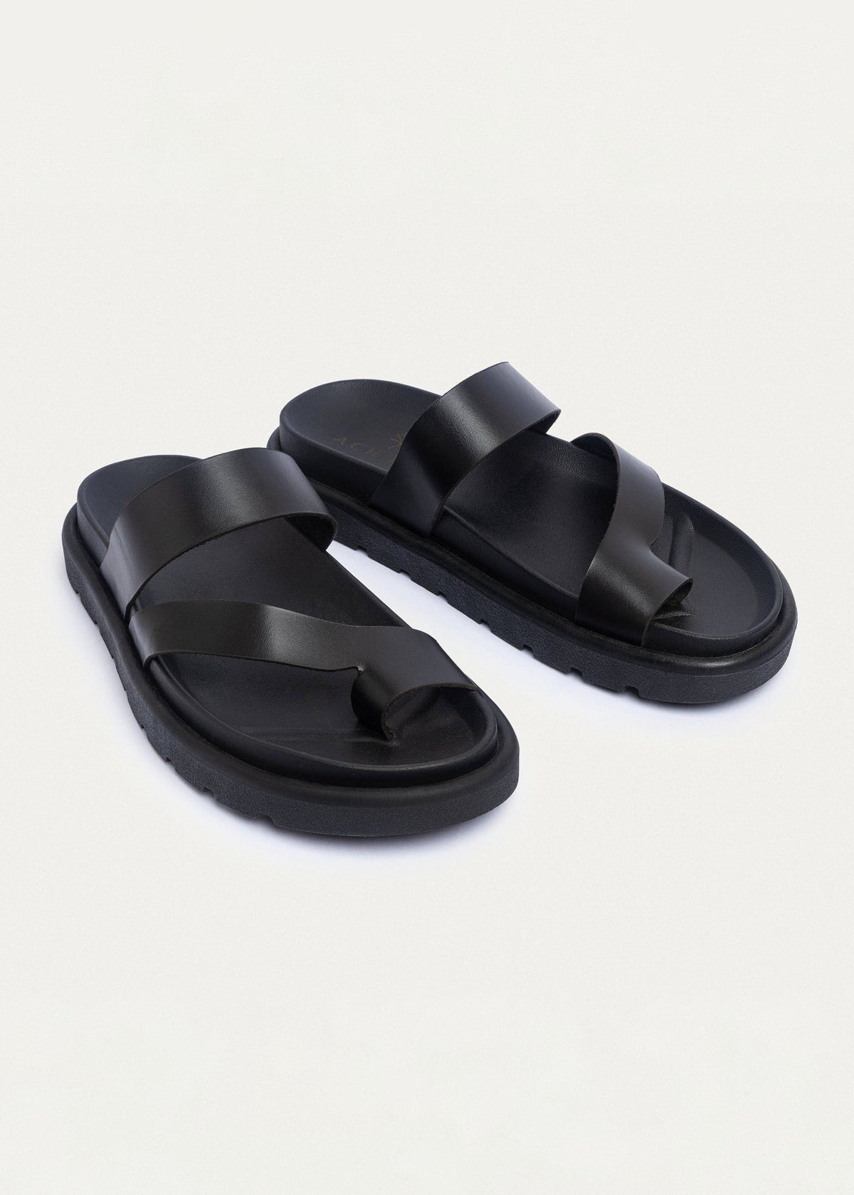 Leather Double-Strap Slide — Black