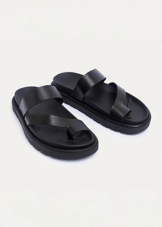 Leather Double-Strap Slide — Black