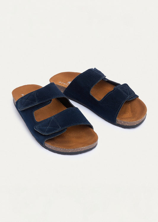 Double Leather Soft Footbed Sandal — Navy Blue