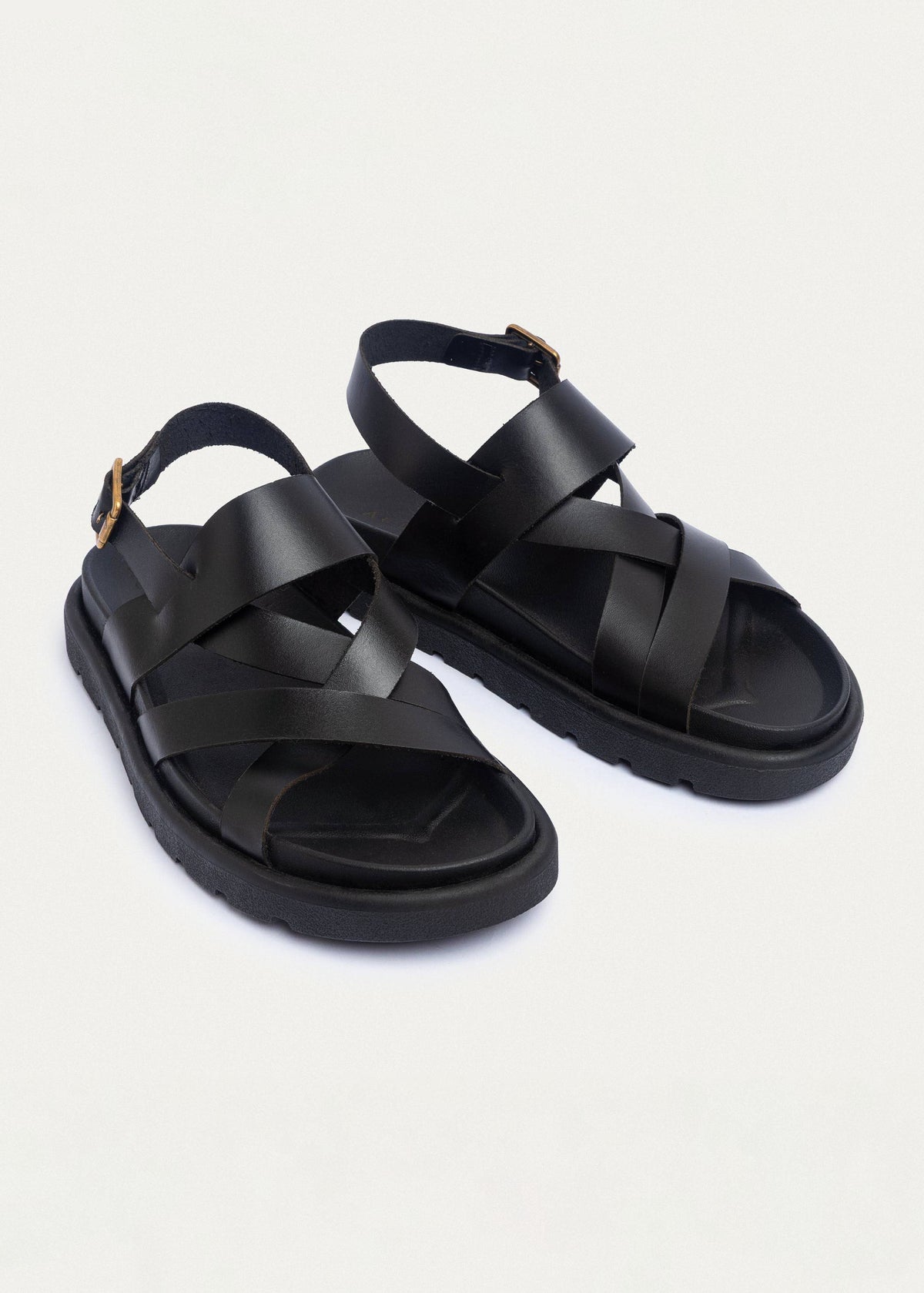 Leather Cross-Strap Sandal — Black