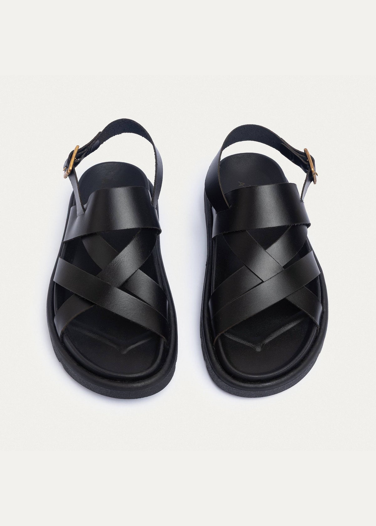 Leather Cross-Strap Sandal — Black