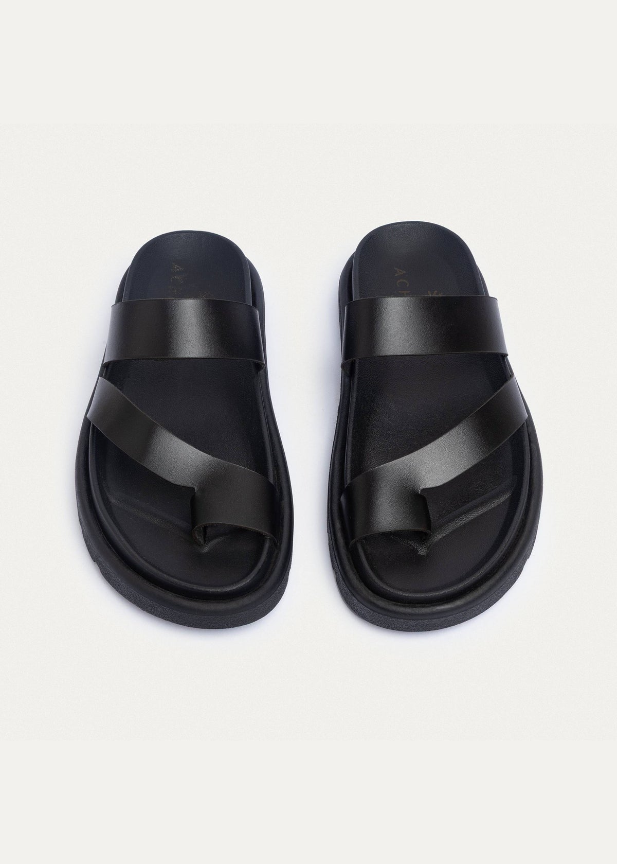 Leather Double-Strap Slide — Black